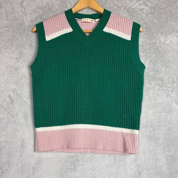 Marni x Uniqlo Sweaters - Marni x Uniqlo Green Pink Colorblock Waffle Knit Sweater Vest V-Neck Womens M